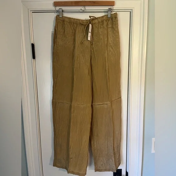 J. Crew Soleil Pant in Crinkled Viscose Honey Brown Gold NWT Size Medium - Picture 3 of 10